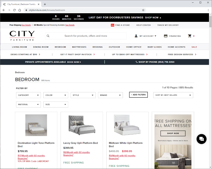 City Furniture website screenshot