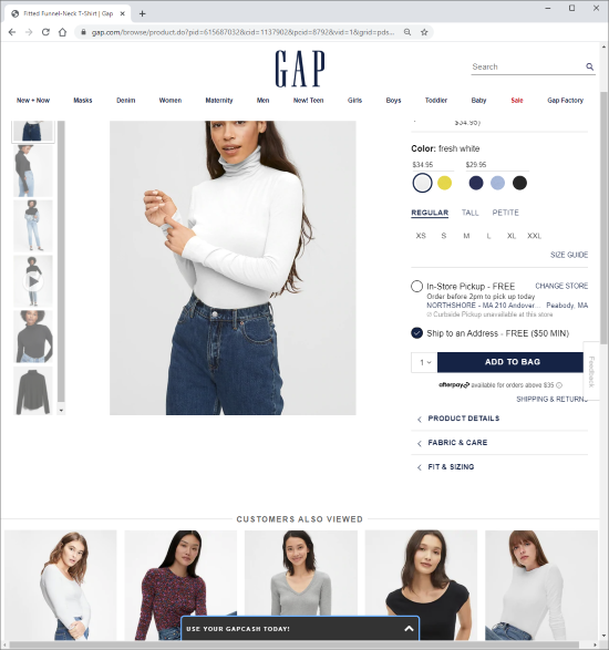 Screenshot of Gap Product Details Page