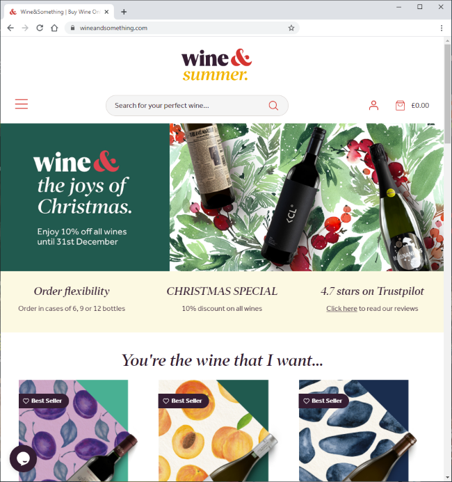 Wine&Something website homepage