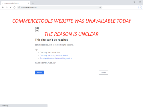 Screenshot of browser unable to connect to the Commercetools website