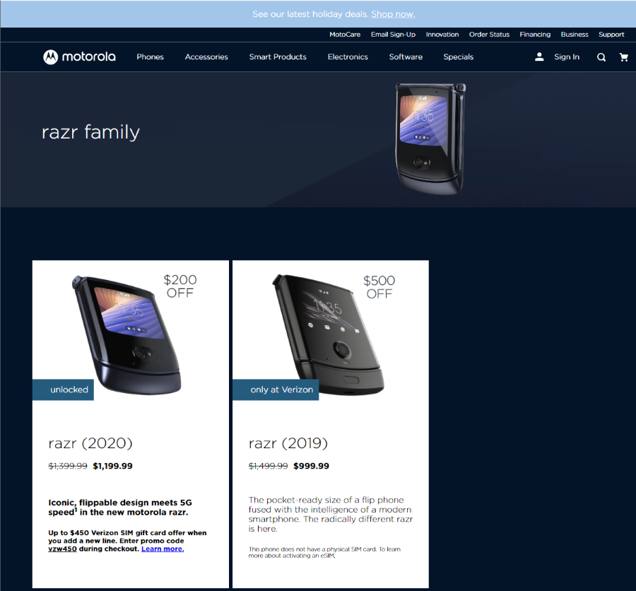 Motorola website screenshot