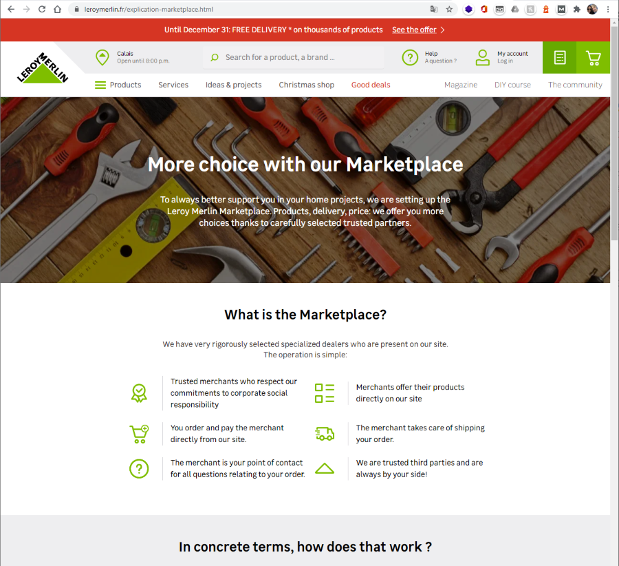 Screenshot of Leroy Merlin marketplace FAQ