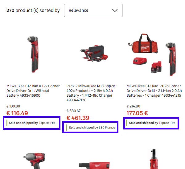 Examples of products being sold by third party merchants