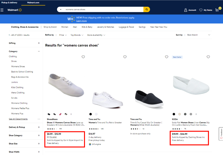 Walmart.com showing highlighting marketplace products