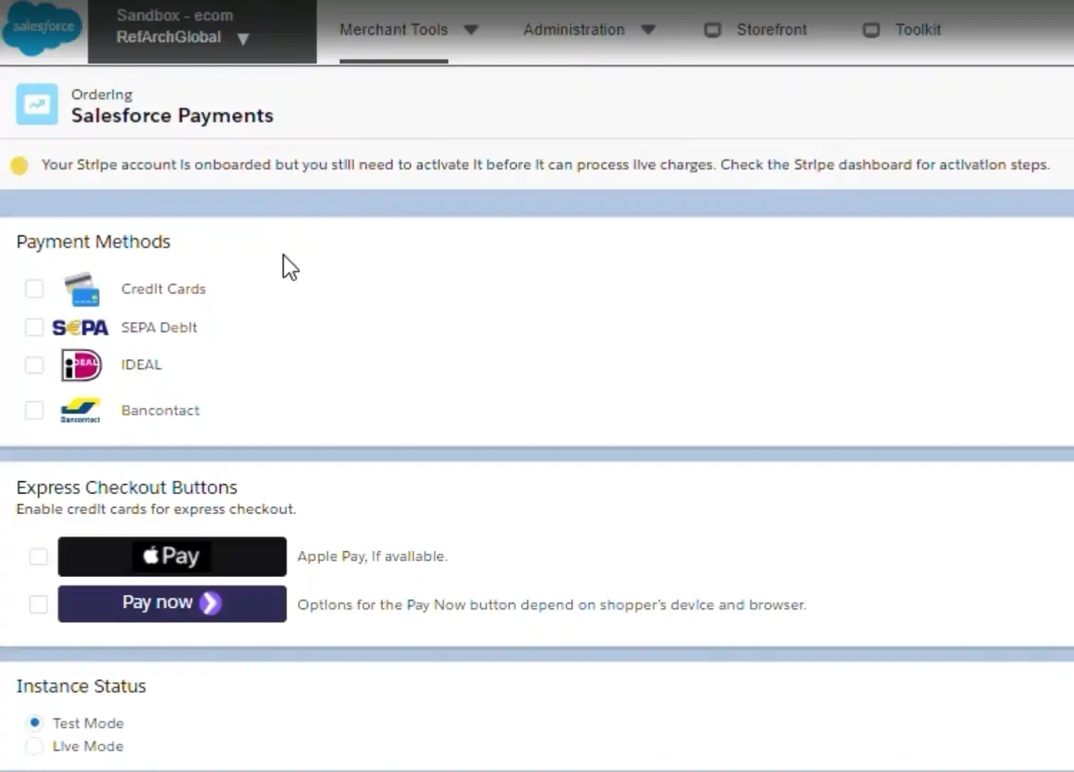 Screenshot of Salesforce Payments configuration